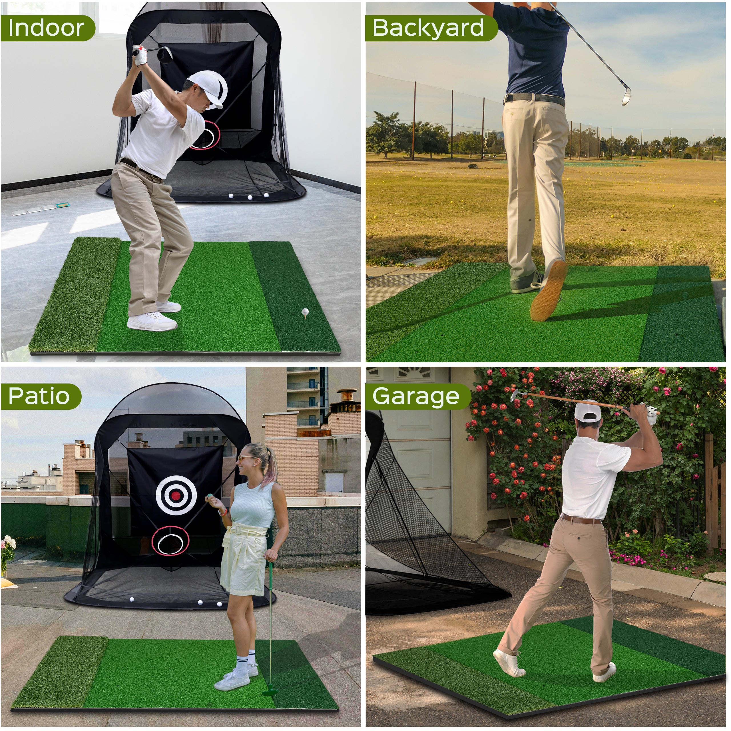 CoxiVision Golf Mat - 5x4ft Premium 3-in-1 Putting Mats Practice Outdoor/Indoor,Thicken Hitting Mat with 3MM Spring Layer,9 Balls,9 Tee in Backyard, Garage