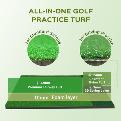 CoxiVision Golf Mat - 5x4ft Premium 3-in-1 Putting Mats Practice Outdoor/Indoor,Thicken Hitting Mat with 3MM Spring Layer,9 Balls,9 Tee in Backyard, Garage