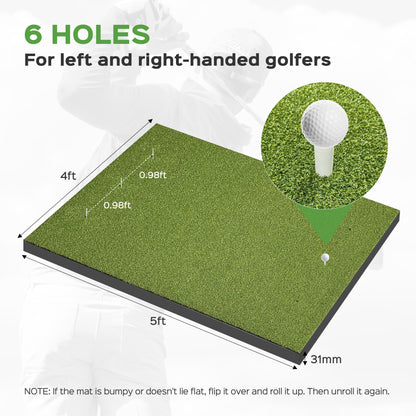 CoxiVision Golf Mat - 5x4ft Golf Hitting Mat for Outdoor & Indoor Training,31MM Thicken Golf Mats Practice Outdoor with 9 Golf Balls 9 Golf Tee for Swing Practice in Backyard, Garage