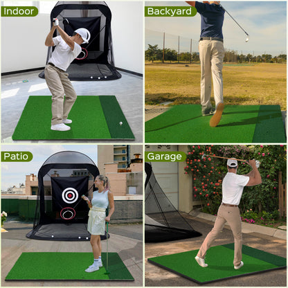 CoxiVision Golf Mat - 5x4ft Premium 3-in-1 Putting Mats Practice Outdoor/Indoor,Thicken Hitting Mat with 3MM Spring Layer,9 Balls,9 Tee in Backyard, Garage