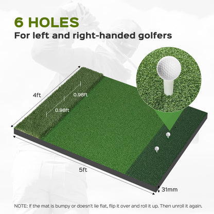 CoxiVision Golf Mat - 5x4ft Premium 3-in-1 Putting Mats Practice Outdoor/Indoor,Thicken Hitting Mat with 3MM Spring Layer,9 Balls,9 Tee in Backyard, Garage