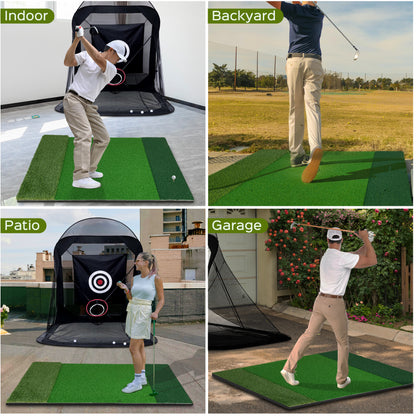 CoxiVision Golf Mat - 5x4ft Premium 3-in-1 Putting Mats Practice Outdoor/Indoor,Thicken Hitting Mat with 3MM Spring Layer,9 Balls,9 Tee in Backyard, Garage
